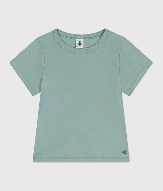 Effen katoenen T-shirt met korte mouwen voor kinderen groen PAUL