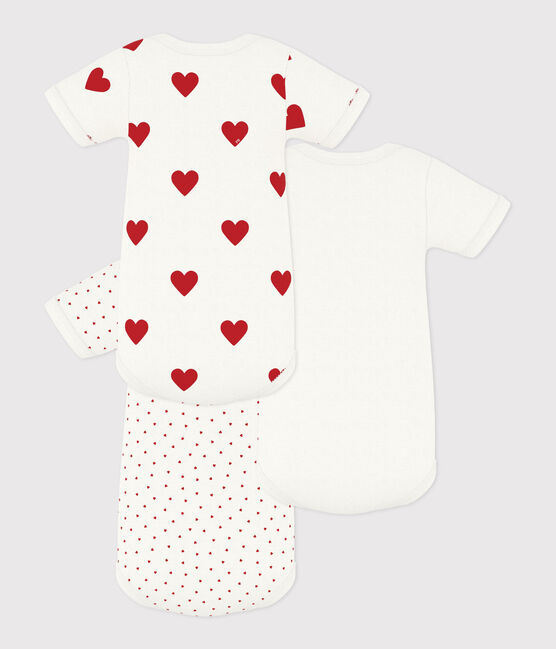 Lot de 3 bodies cœur rouge manches courtes bébé en coton variante 1