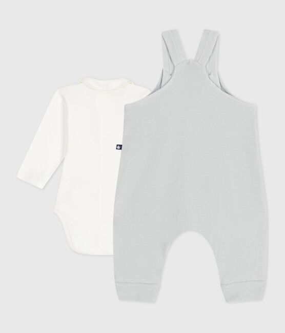 Effen katoenen babysetje met salopette, verfraaid met verfijnde details CO2/ MARSHMALLOW