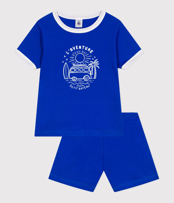 Korte katoenen pyjama voor kinderen blauw PERSE