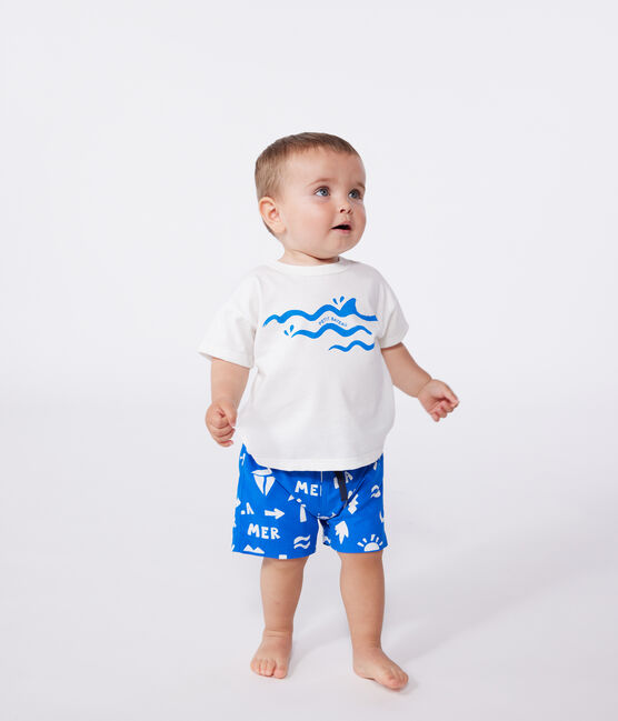 Effen katoenen T-shirt met korte mouwen voor baby's blauw MARSHMALLOW/ PORCELANA