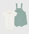 Ensemble naissance salopette et body brodé en coton uni vert PAUL