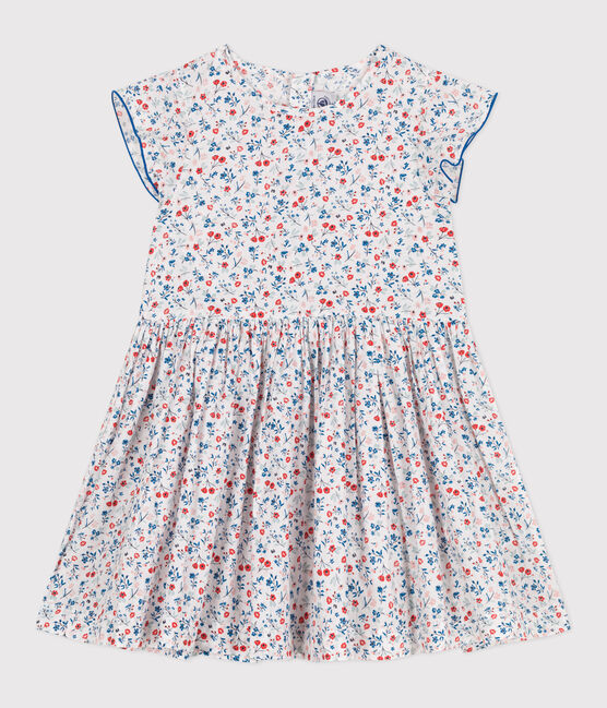 Robe enfant en coton manches courtes fleurie blanc MARSHMALLOW/blanc MULTICO