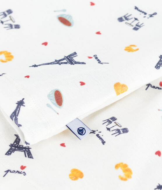 Korte katoenen kinderpyjama met Parijs-print wit MARSHMALLOW/wit MULTICO