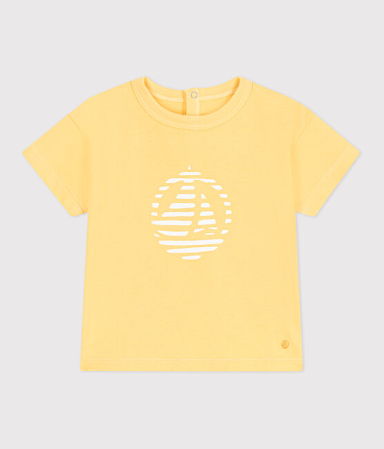 Effen katoenen T-shirt met korte mouwen voor baby's geel ORGE