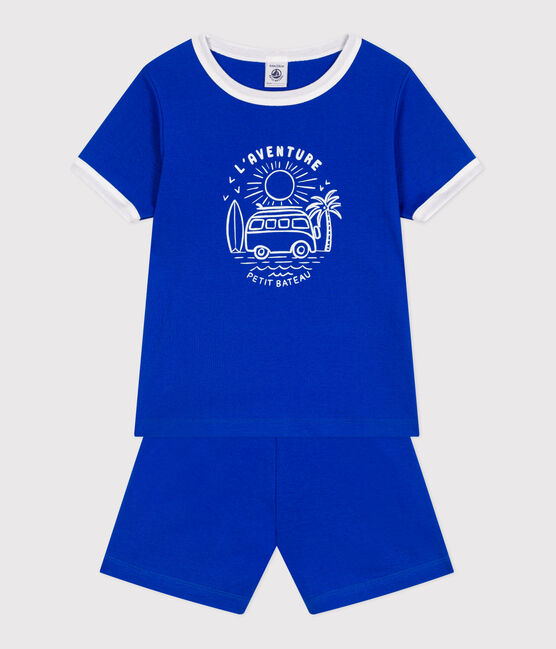 Korte katoenen pyjama voor kinderen blauw PERSE