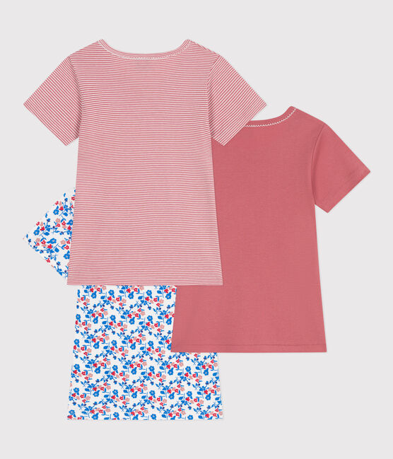 Setje met 3 katoenen T-shirts met korte mouw en bloemmotiefje voor kinderen variante 1