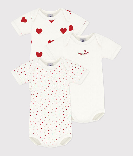 Lot de 3 bodies cœur rouge manches courtes bébé en coton variante 1