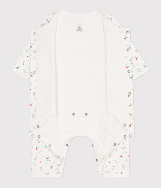 Katoenen bodypyjama zonder voetjes met vruchtenprint voor baby's wit MARSHMALLOW/wit MULTICO