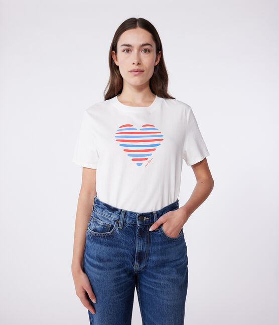 Le Droit, effen katoenen T-shirt voor dames wit MARSHMALLOW