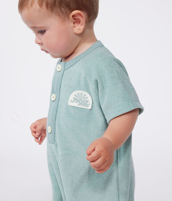 Kort babypakje van effen katoenen badstof met korte mouwen en badge groen PAUL
